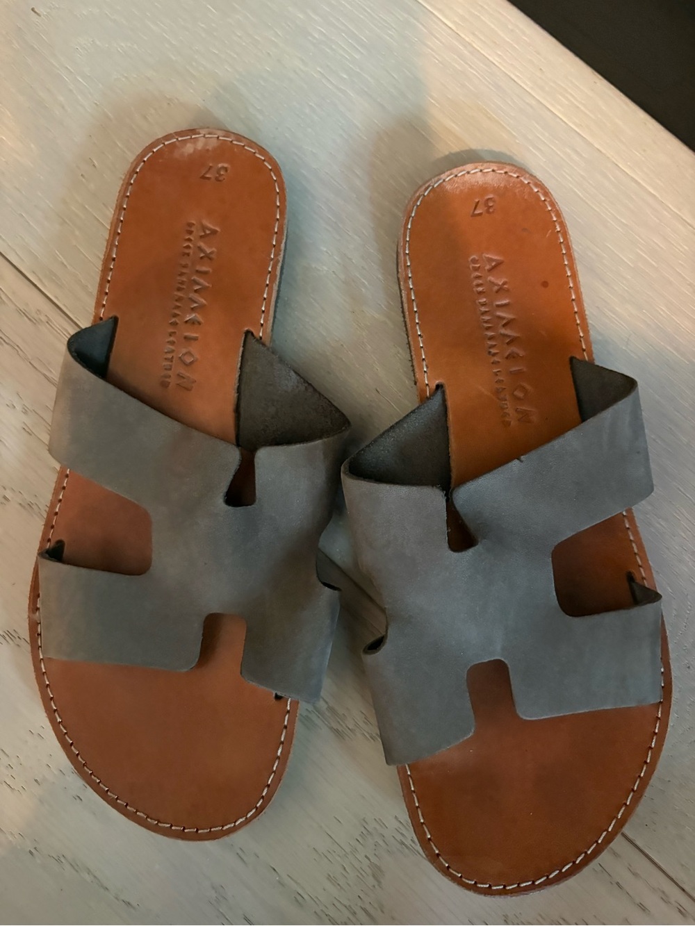 Taupe-Gray Suede Slide Sandals